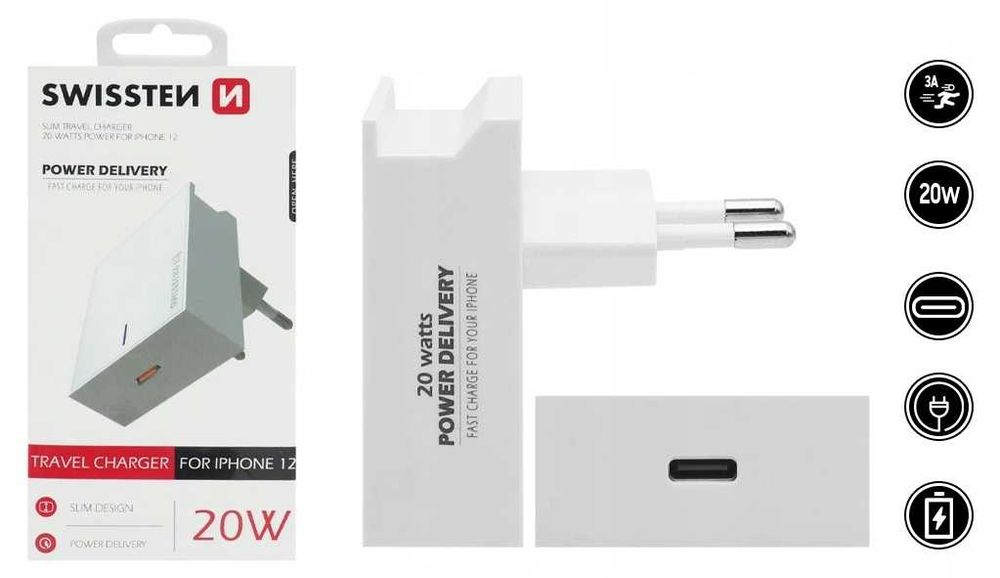 Szybka Ładowarka Sieciowa SWISSTEN USB-C PD 20W * Video-Play Wejherowo
