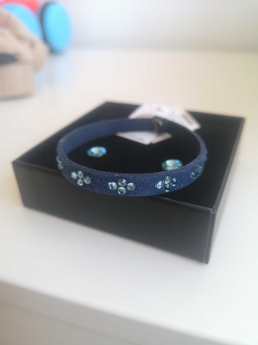 Bransoletka kolczyki srebro swarovski certyfikat cyrkonie niebieskie