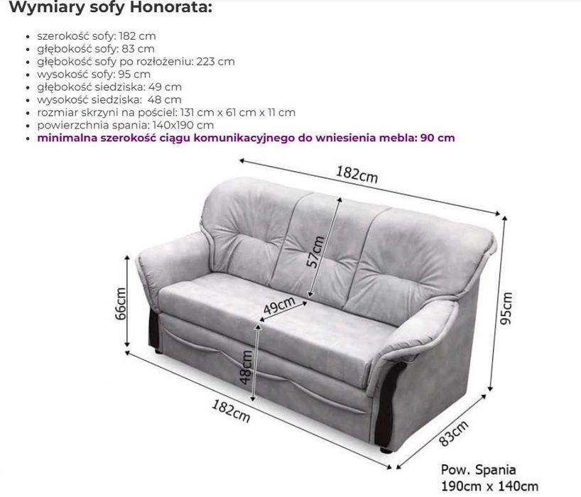 Sofa Honorata kremowa dwuosobowa | 182 cm szerokości | mechanizm delfin | #Outlet | #Promocja | #LapMebel