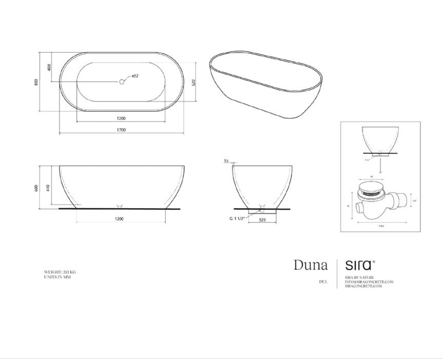Banheira cimento Sira Duna