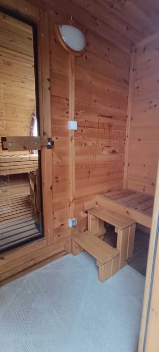 Sauna Mobilna, świerk syberyjski, piec na drewno i elektryczny