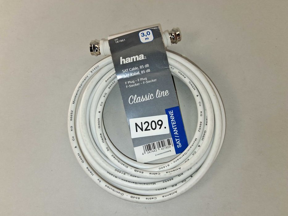 N209 Hama Kabel Antenowy SAT Classic Line 3,0 m F-Plug 85 dB