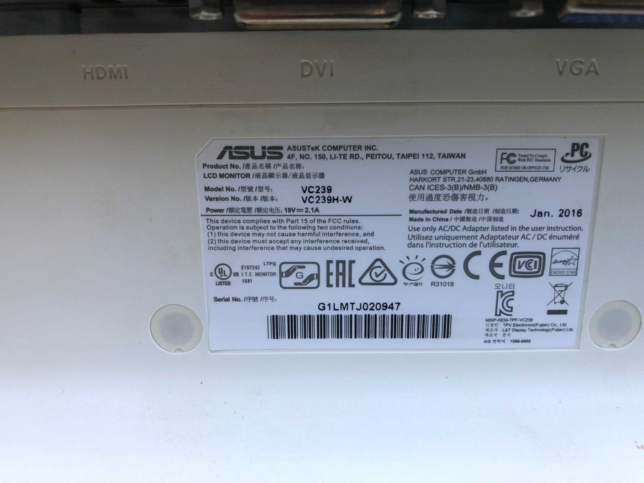 Монитор Asus VC239 VGA DVI HDMI IPS 23" 1920х1080