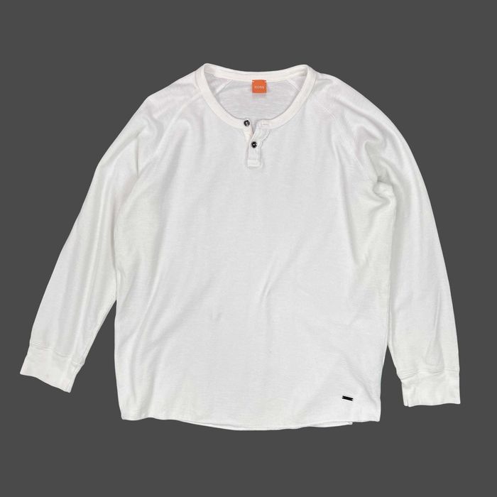 HUGO BOSS koszulka z długim rękawem męska 3XL XXXL bawełna longsleeve biała bluzka big size t shirt t-shirt