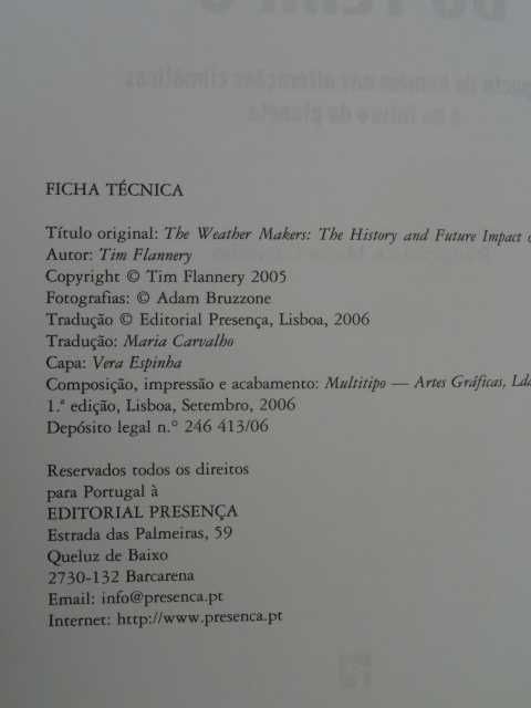 Os Senhores do Tempo de Tim Flannery - 1ª Edição