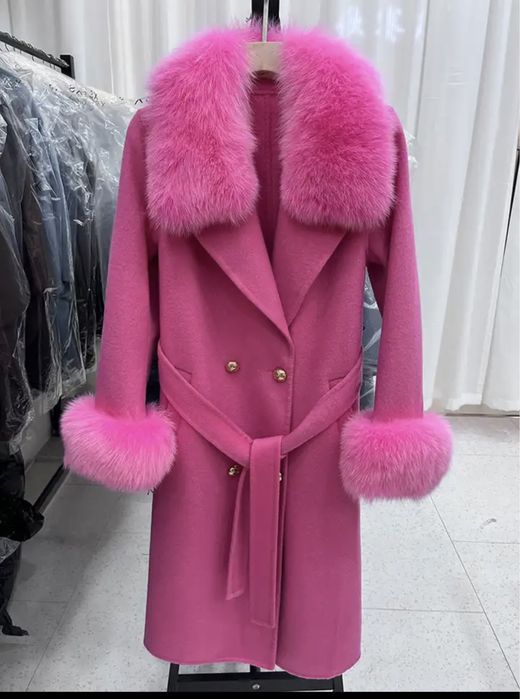 Kontantto plaszcz kaszmirowy czarny futro lis xs-xl