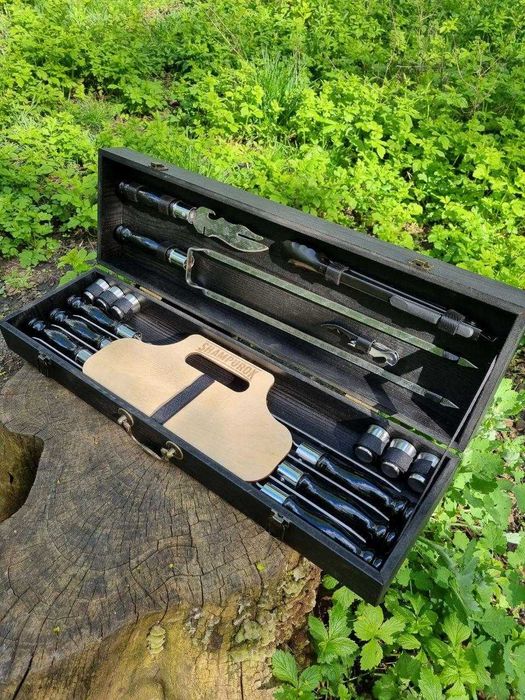 Набор шампуров в деревянном кейсе набір шампурів подарунковий