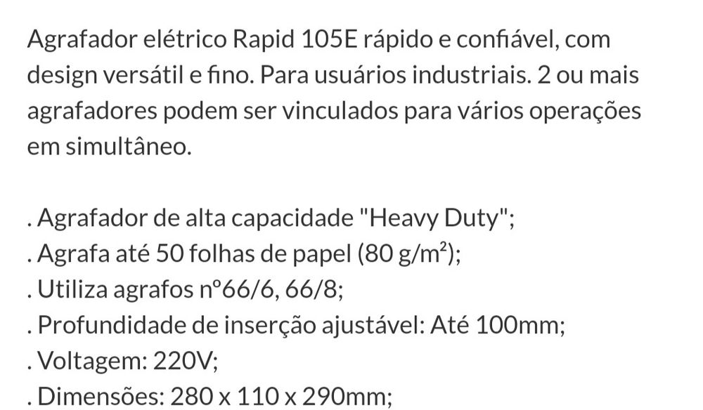 Máquina agrafadorora RAPID elétrica industrial/indústria - modelo 105E
