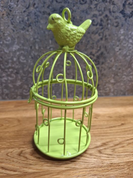 Klatka dekoracyjna metalowa zielona z ptaszkiem