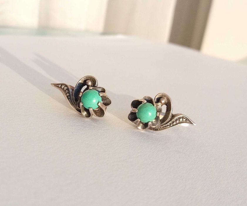 Вінтажні срібні сережки 875 проба із зіркою, бірюза, СРСР