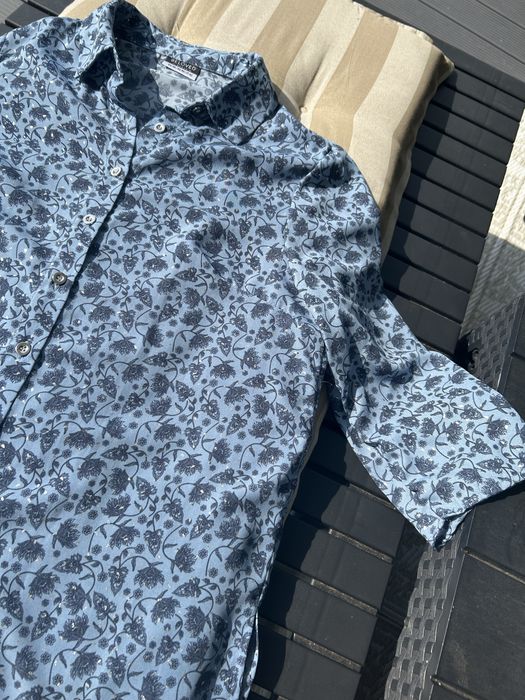Bluzka koszulowa Kwiatowa Koszula kolor jeans niebieski