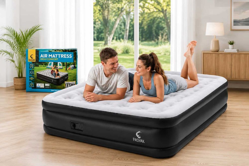 Nowy materac dmuchany Froyak 200x155x45 cm z pompką