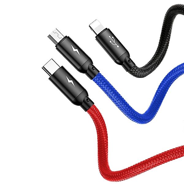 Kabel Baseus Three Primary Colors 3w1 USB-A - micro USB / Lightning /