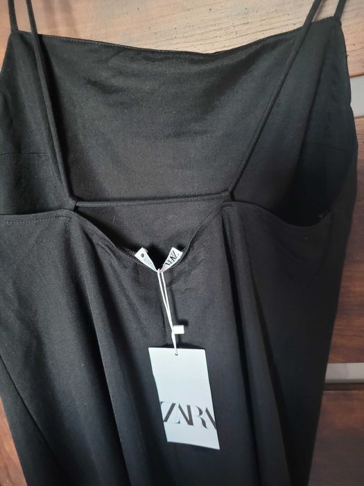 Nowa czarna sukienka bez pleców na ramiączka ZARA 36 S