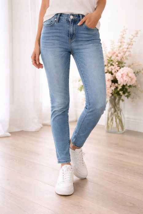 Jeansy damskie Push Up Skinny Fit Elastyczne komfort jasne niebieskie 31 XXL