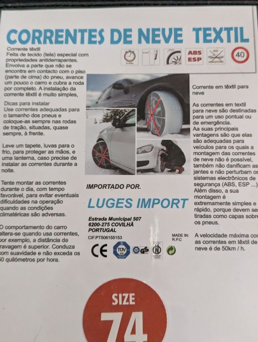 Correntes de têxtil para a neve.