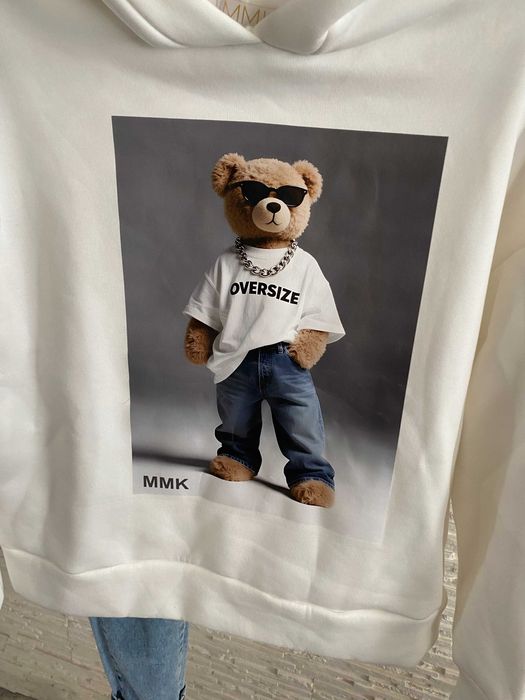MMK Mi Mi nowa ciepła biała bluza z kultowym misiem teddy ber Viral
