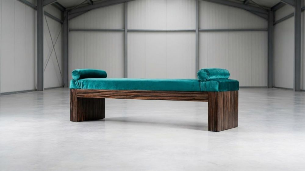 Velvet Teal Premium Bench | Dark Wood Frame | Contemporary Design