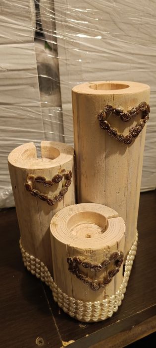 Świecznik drewniany potrójny