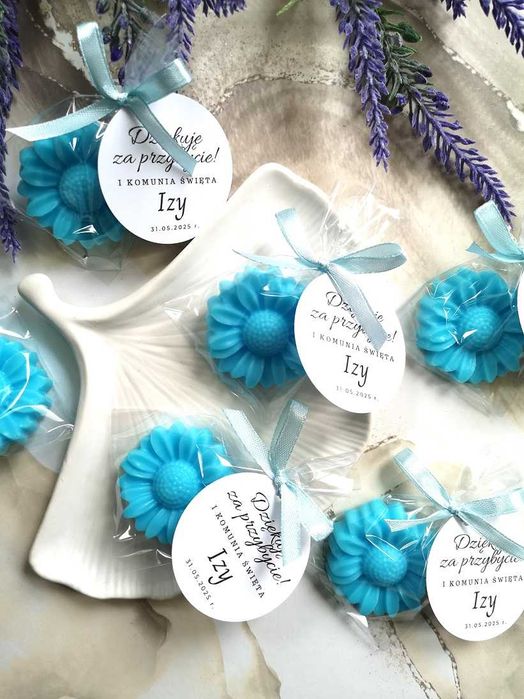 Mydełko handmade stokrotka upominek dla gości podziękowanie z etykietą