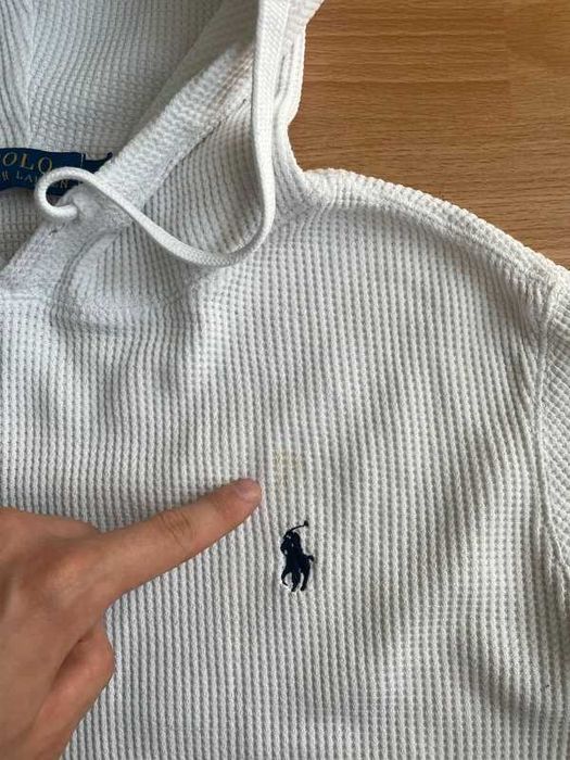 Polo Ralph Lauren – Waffle Knit Hoodie – Biała Bluza z Kapturem