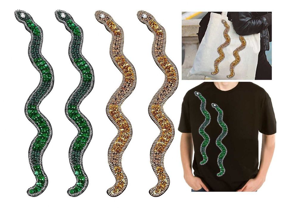 Naszywki Wąż z Koralików i Cyrkonii Zestaw 4 sztuki 43cm Cekinowe