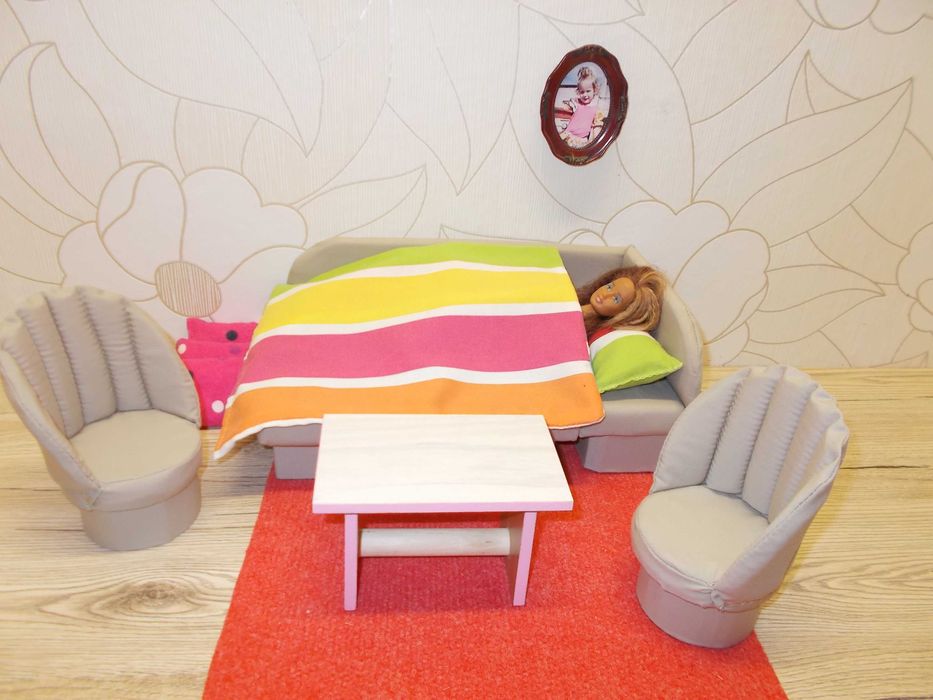 mebelki dla lalek typu barbie kanapa fotele pufy stolik