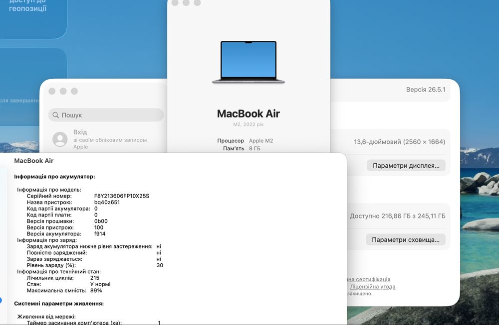 Ідеал Apple MacBook Air 13.6 M2 2022 8GB RAM 256GB SSD Space Gray IL7349