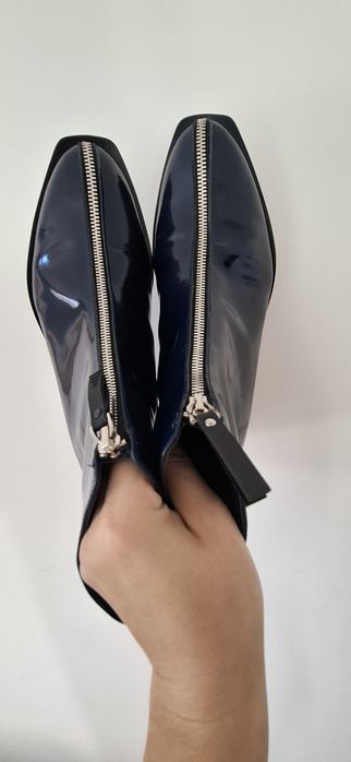 Granatowe lakierowane damskie botki 39 40 Kordel