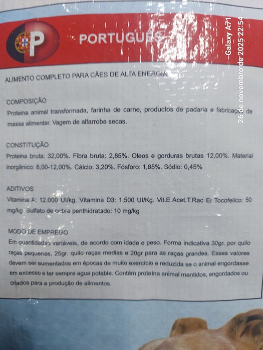 Ração alta energia tolecam para cães 20kg