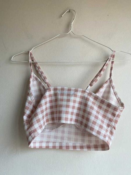 Biało-różowy top bralet na ramiączkach w kratkę Shein XS/34