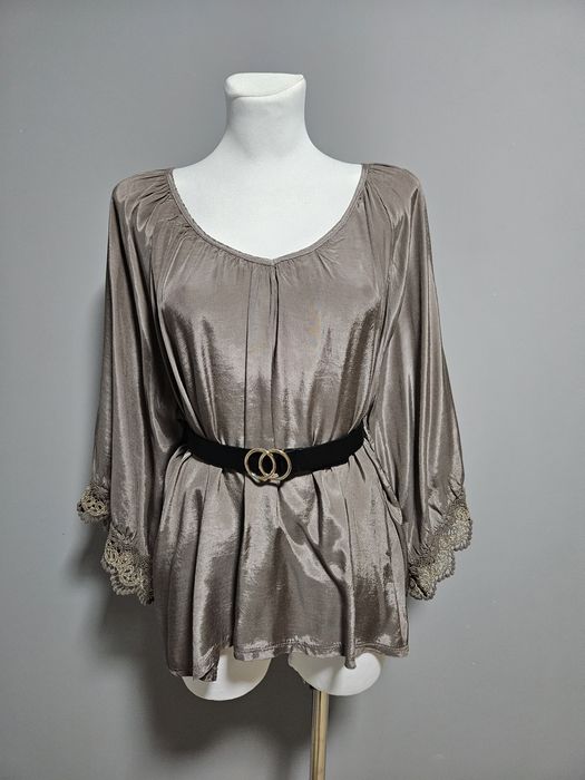 Bluzka taupe  koronkowymi rękawami  UNI