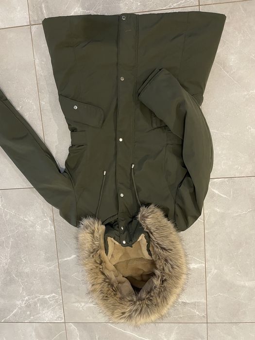 Zara Kurtka zimowa parka M 38 miś futerko ciepła khaki