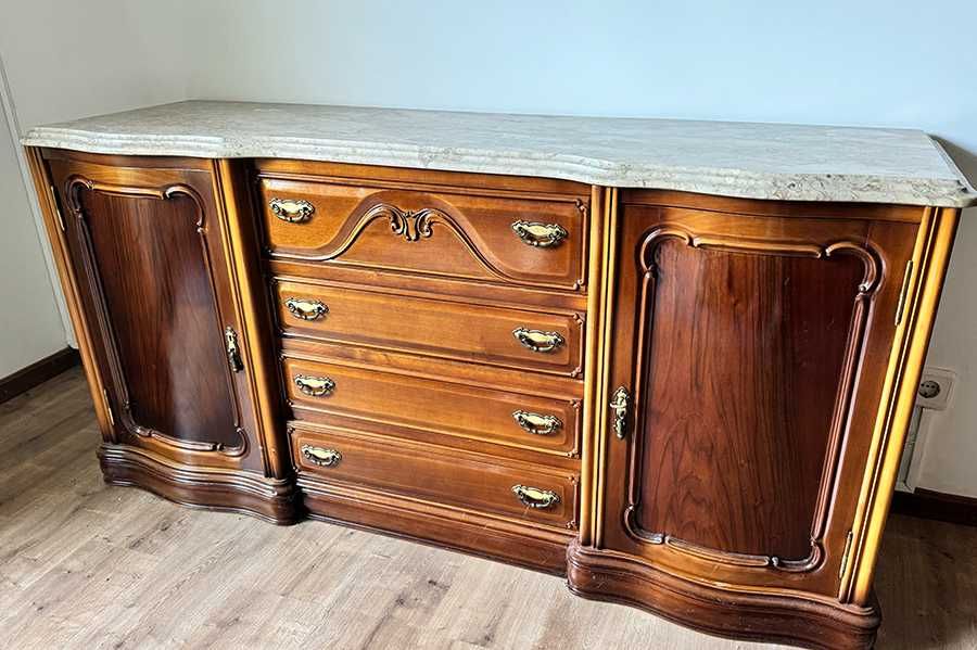 Jogo de cama  (madeira maciça e tampo em mármore)