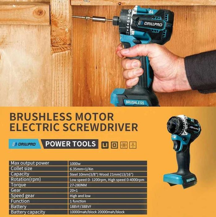 F1079 Aparafusadora Drillpro  27-280NM dupla velocidade uma bateria