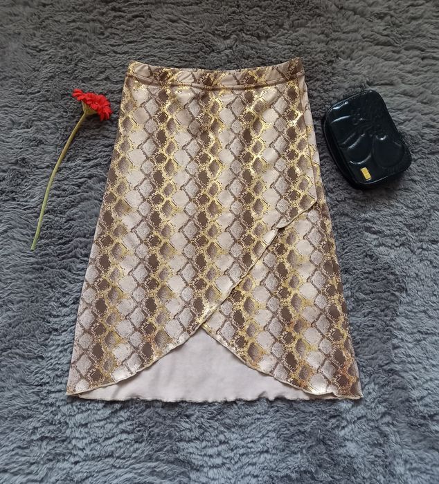 Spódnica złota midi ołówkowa bodycon tuba elastyczna brązowa beżowa