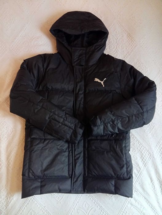 Puma, puch naturalny, zimowa, ciepła, puchowa męska kurtka z kapturem