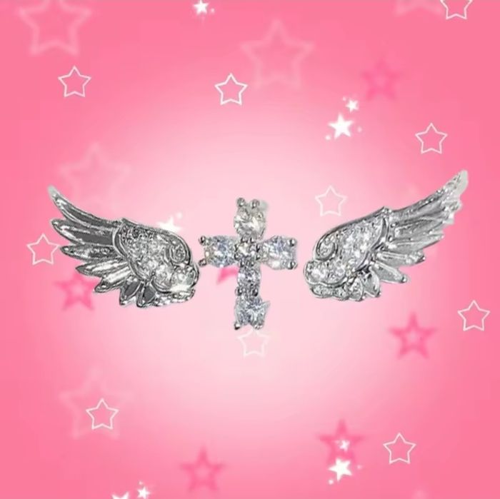 Сережки крила янгола з крестом y2k sk8 coquette opium вінтаж біжутерія