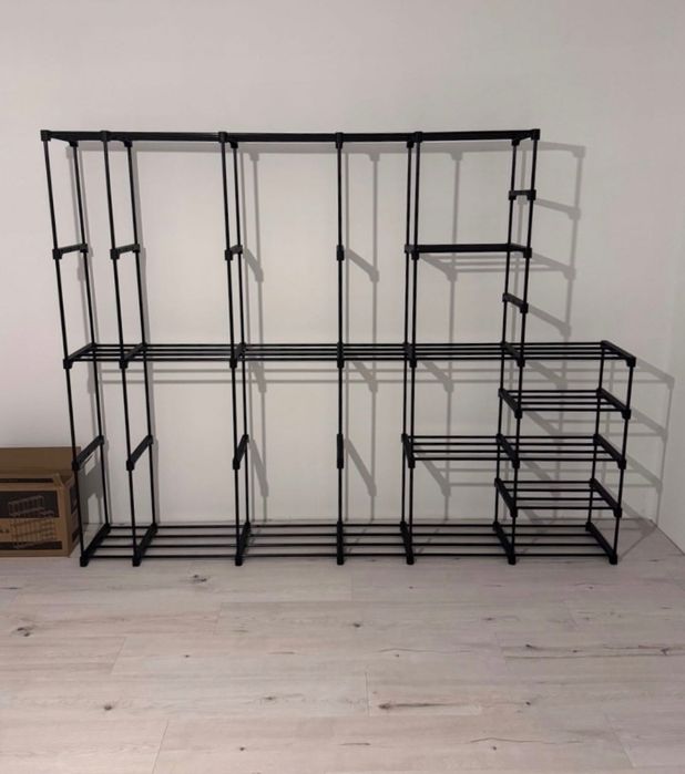 XXL Mega wieszak stojący garderoba z półkami czarny na ubrania NOWY