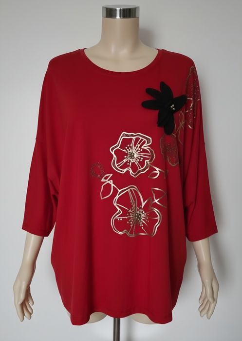 Overchic piękna tunika oversize xxxl 52 54 perełki cyrkonie