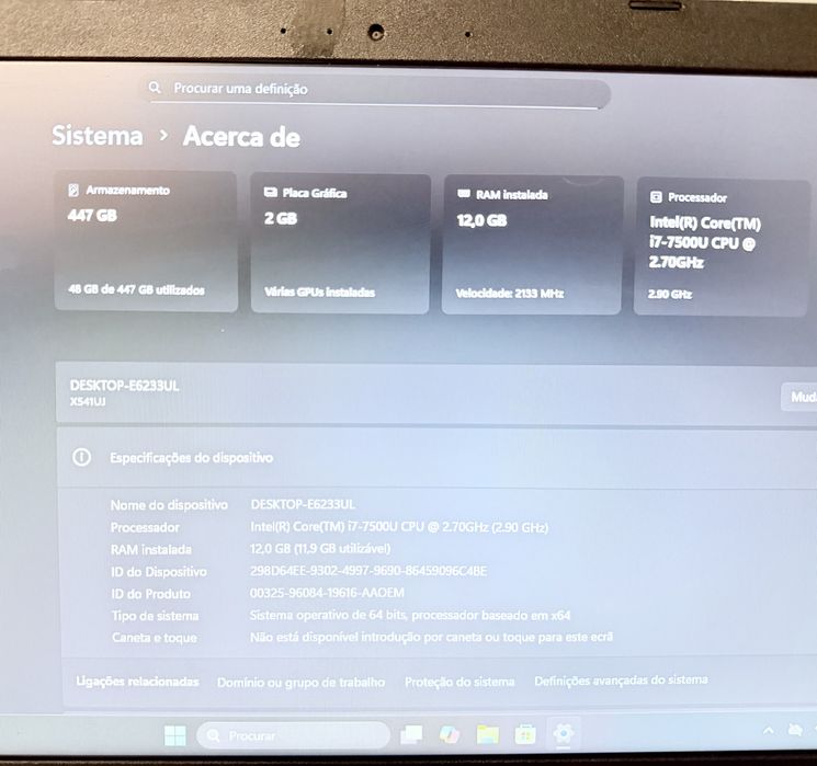 Portatil Asus A541U I7 com Nvidia