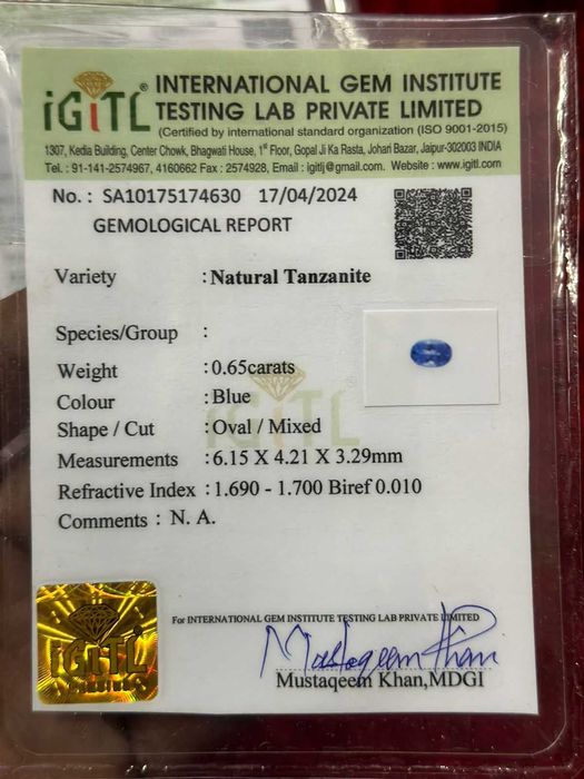 Tanzanity naturalne kalibrowane CERTYFIKAT