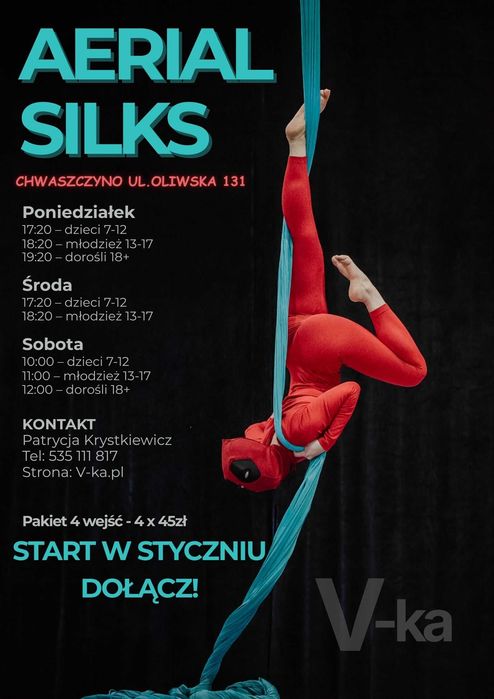 Zajęcia dla dzieci, młodzieży i dorosłych aerial silks - szarfy
