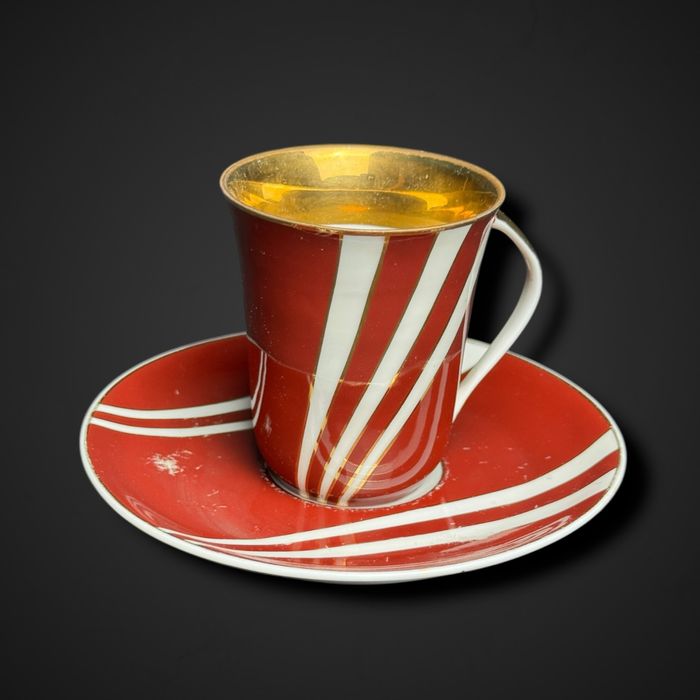 Filiżanka ze spodkiem Ćmielów Krokus Potacki bordowa czerwona LS