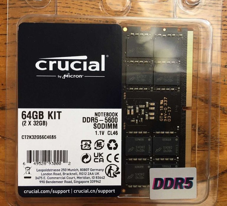 Crucial CT2K16G56C46S5 DDR5 SO-DIMM 5600MHz 32GB 2x16GB CL4664738946630146120