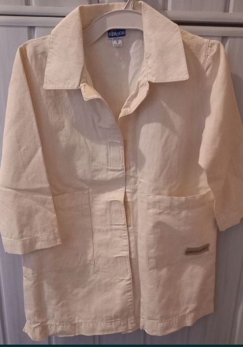 Fajny cienki plaszczyk/ narzutka ecru, unisex, len- bawelna (98-104)