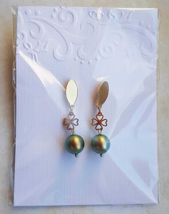 Kolczyki Stal Chirurgiczna - Koniczyna, Perły Swarovski