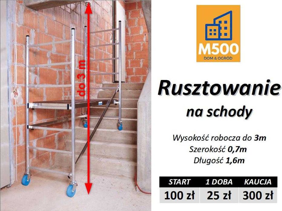 Wypożyczę rusztowanie NA SCHODY 3m wąskie aluminiowe lekkie mobilne