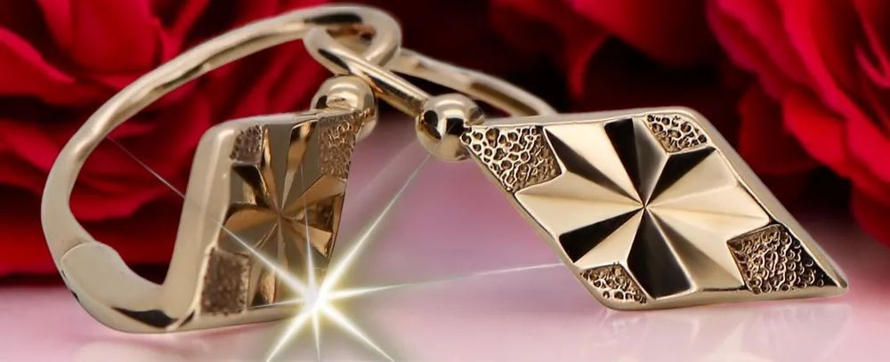 Kolczyki z różowego złota romb kwadrat 14k 585 Vintage ven060 Poznań