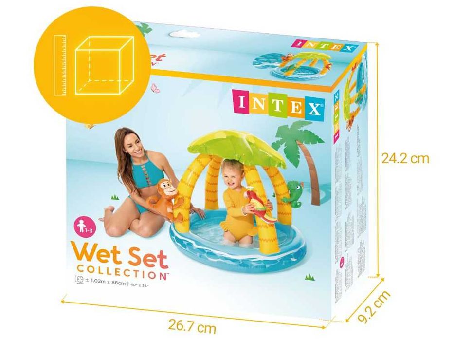 Детский бассейн с надувным дном Intex 58417 Тропики Размер 102 x 86 см